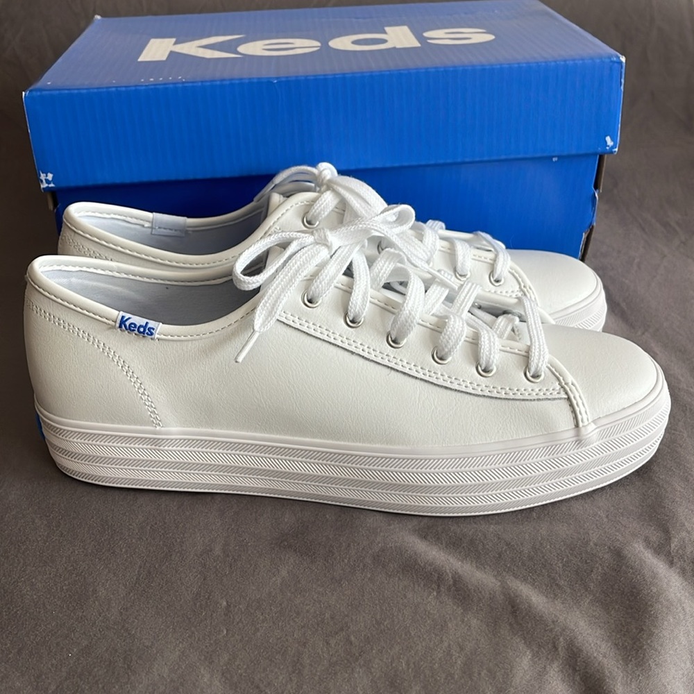 Keds Triple Kick White Leather Platform Sneaker 8.5 - Picture 3 of 9